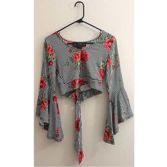 Polly & Esther Tops - 5/$15 MUST BUNDLE Polly & Esther Red Floral Striped Blouse
